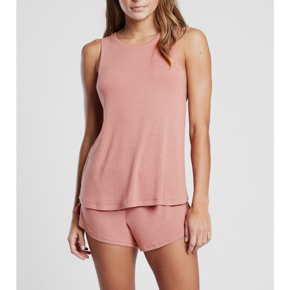 NWT ATHLETA WOMEN'S PALERMO PINK SLEEVELESS WELL RESTED RIB TANK AND SHORTS 3X - Picture 1 of 4